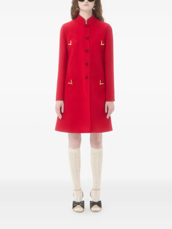 Valentino Garavani Vゴールド ボタンコート | レッド | FARFETCH JP