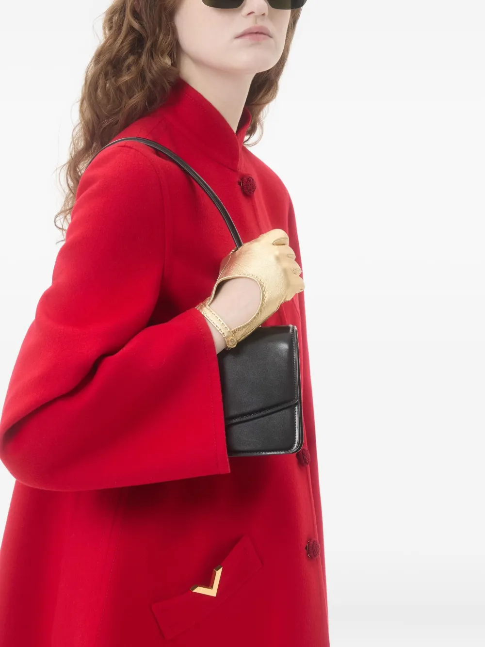 Valentino Garavani Vゴールド ボタンコート | レッド | FARFETCH JP