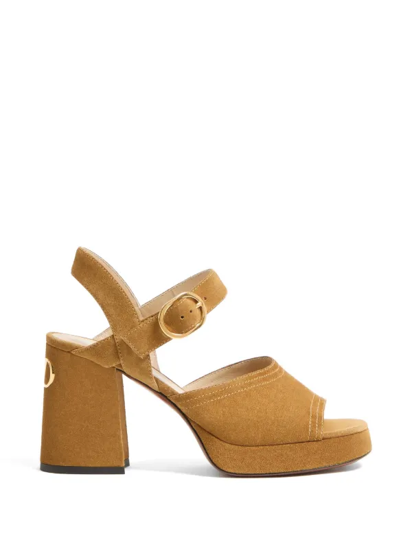Valentino Garavani Fawcette Platform Crust Leather Sandal 100mm in Neutrals