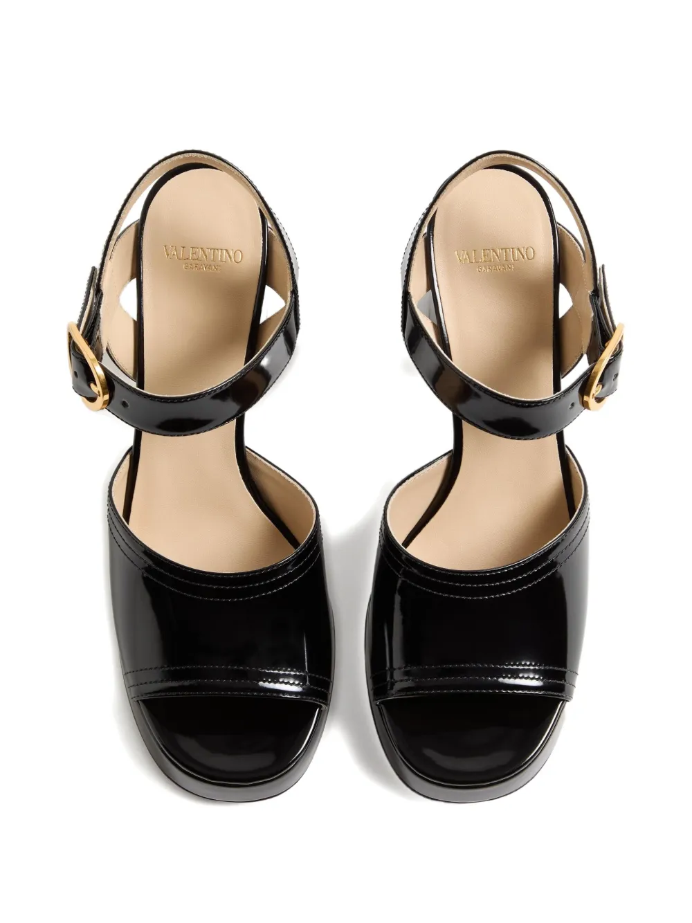 Valentino Garavani Fawcette Platform Sandal In Polished Calfskin 100mm Woman Black 42