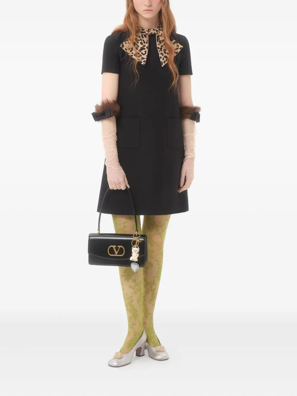 Valentino Garavani Mini-jurk met luipaardstrik Zwart