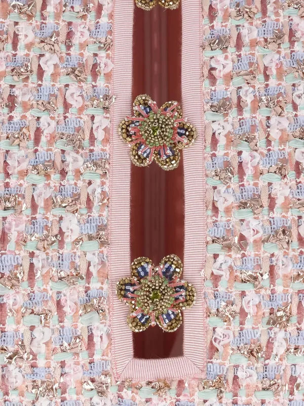 Valentino Garavani embellished-button Tweed Mini Dress | Pink | FARFETCH