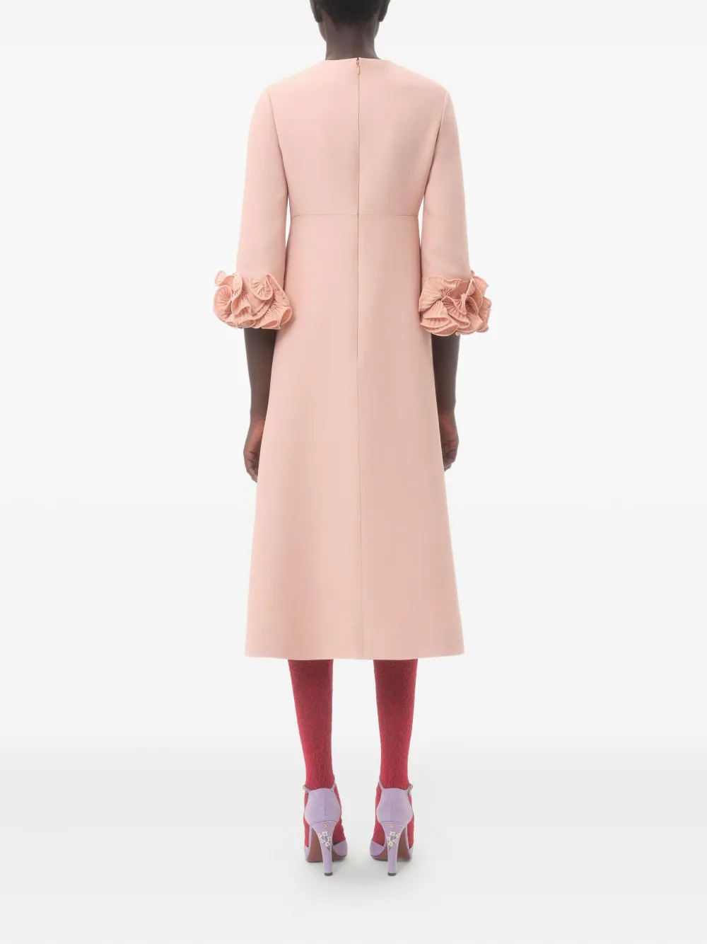 Valentino Womens Rose Mist Embellished Thee-quarter Sleeves Wool And Silk Midi Dress