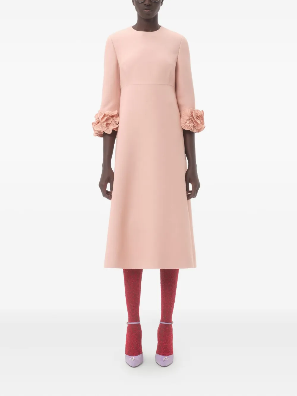 Valentino Womens Rose Mist Embellished Thee-quarter Sleeves Wool And Silk Midi Dress