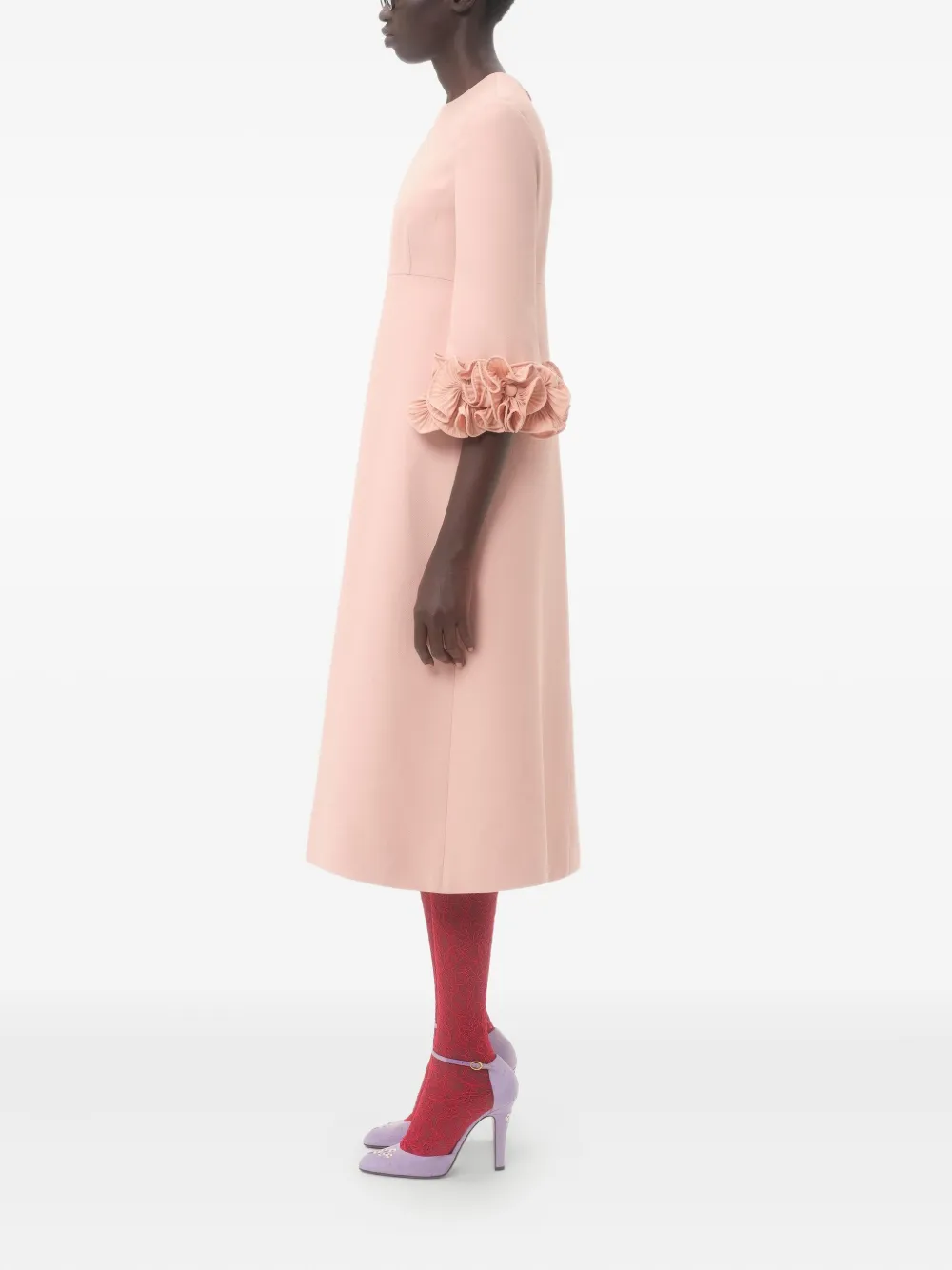 Valentino Womens Rose Mist Embellished Thee-quarter Sleeves Wool And Silk Midi Dress