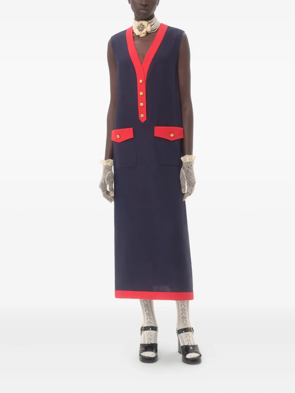 Valentino Garavani VISCOSE LINEN MIDI DRESS - Blauw