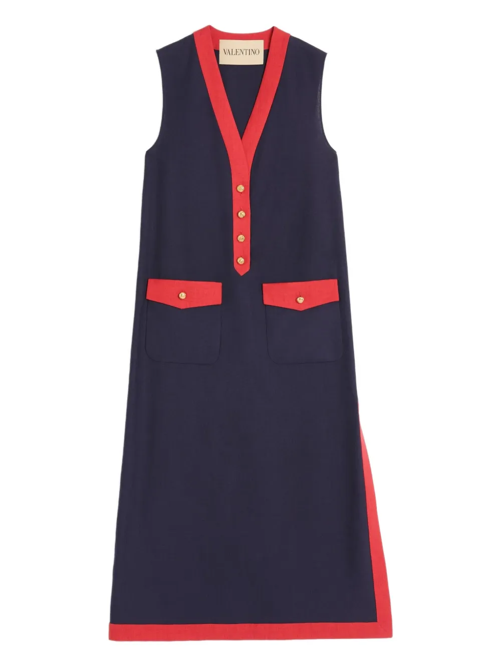 Valentino Garavani VISCOSE LINEN MIDI DRESS - ブルー Valentino Garavani VISCOSE LINEN MIDI DRESS - ブルー