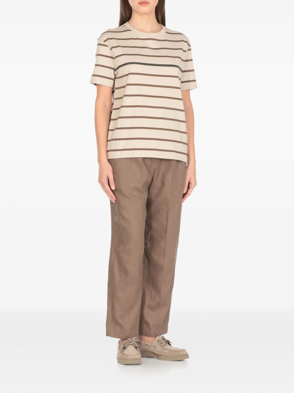 Brunello Cucinelli Gestreept T-shirt Beige