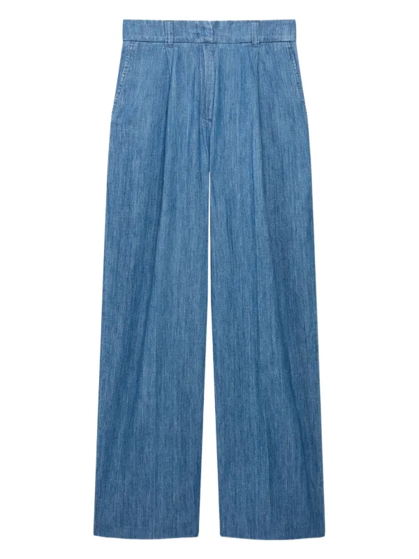Another Tomorrow Wide-leg Chambray Trousers in Blue