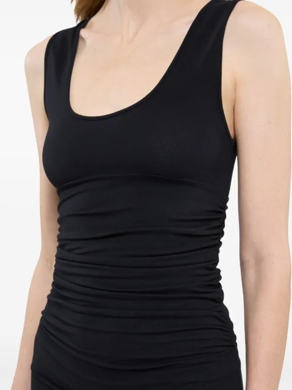 black ruched tank dress Black Ruched Bodycon Sleeveless Mini Dress