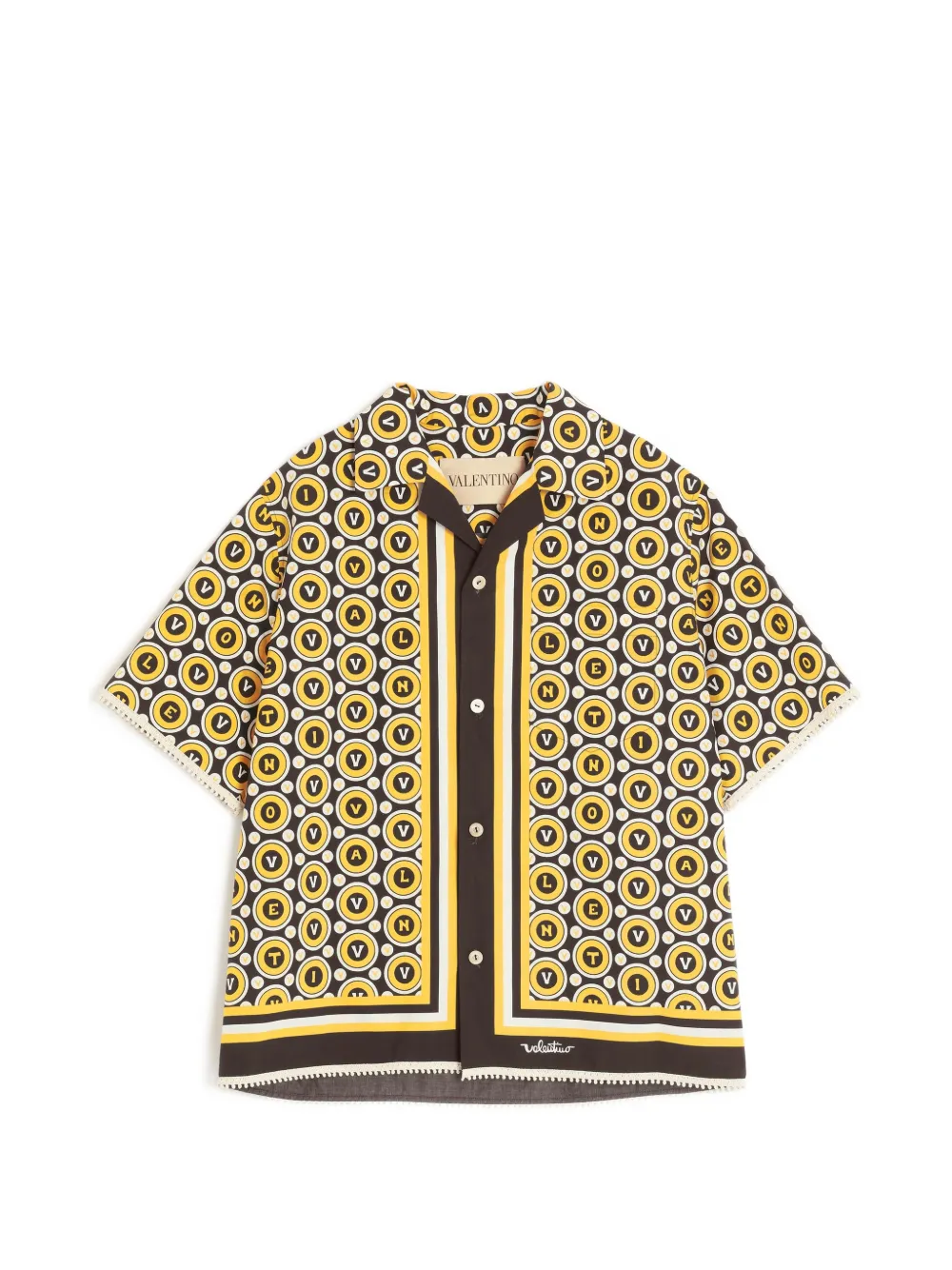 Valentino Garavani COTTON POPLIN BOWLING SHIRT WITH BULLES ROYALES PRINT - Giallo