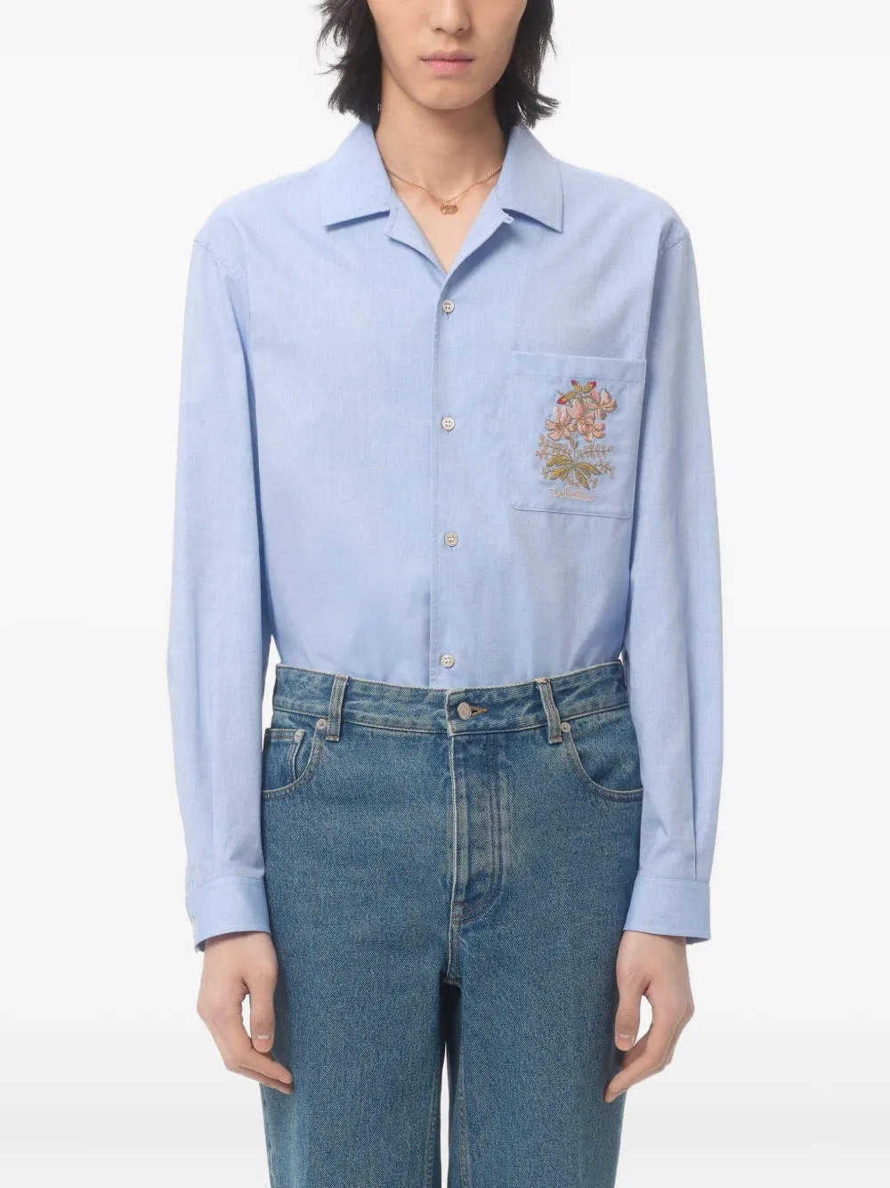 Valentino Garavani Overhemd met geborduurde bloemen Blauw