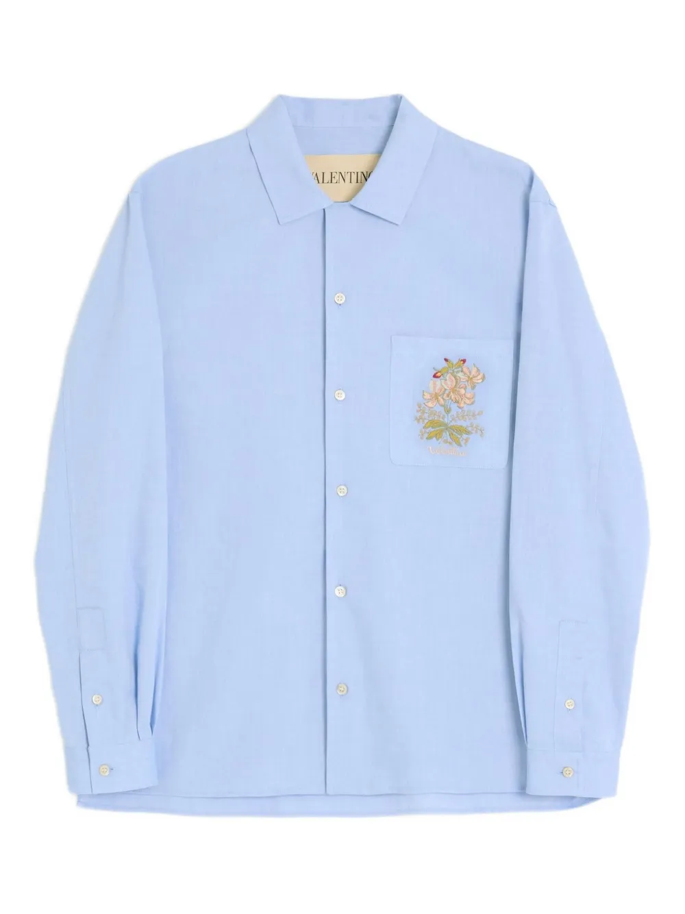 Valentino Garavani OXFORD COTTON SHIRT WITH FLORAL EMBROIDERY - ブルー Valentino Garavani OXFORD COTTON SHIRT WITH FLORAL EMBROIDERY - ブルー