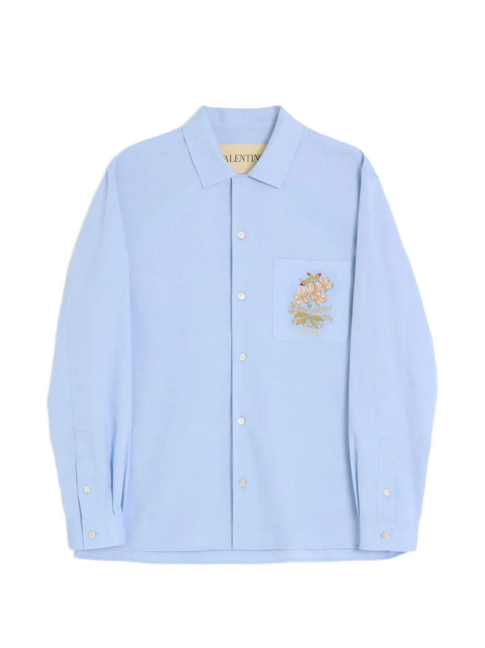 Valentino Garavani OXFORD COTTON SHIRT WITH FLORAL EMBROIDERY - Blu