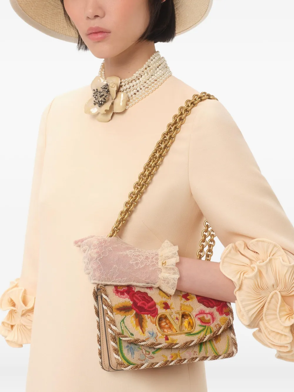Valentino Garavani Kleine Chain schoudertas Beige