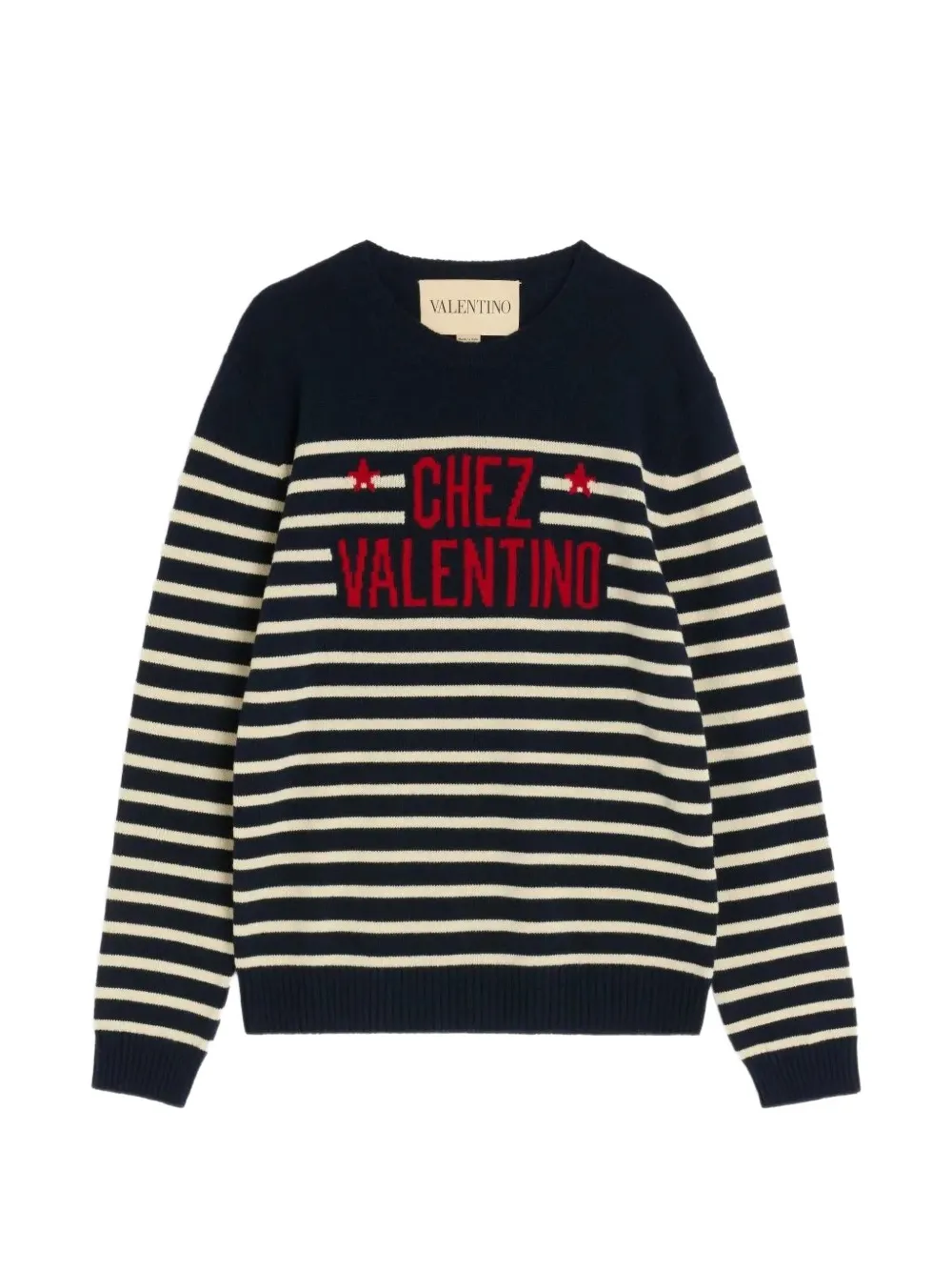 Valentino Garavani WOOL SWEATER WITH CHEZ VALENTINO JACQUARD MOTIF - Blue