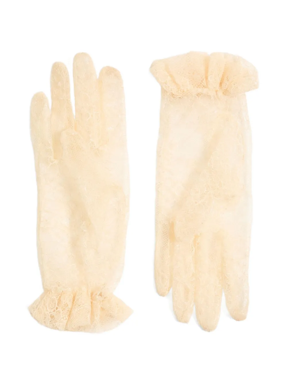 Valentino Lace Ruffled Gloves In Neutral