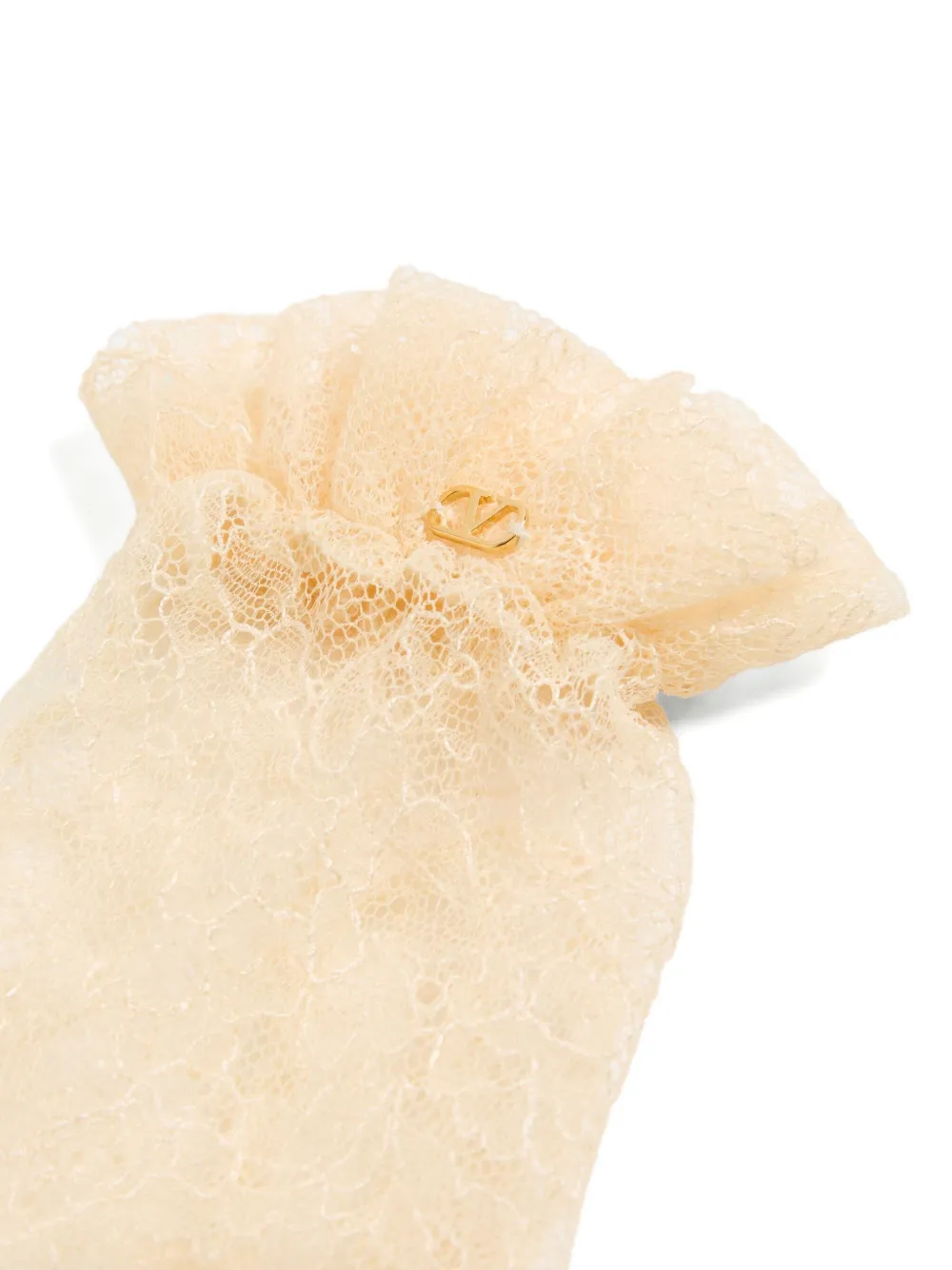 Valentino Lace Ruffled Gloves In Neutral