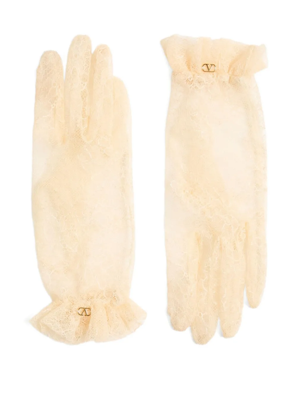 Valentino Lace Ruffled Gloves In Neutral