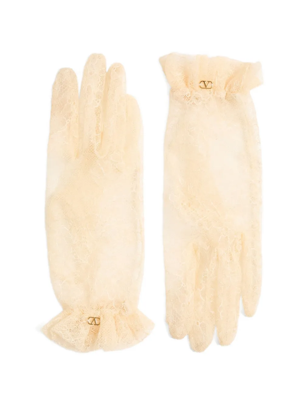  Valentino Garavani Vlogo Signature Lace Gloves - Neutrals 
