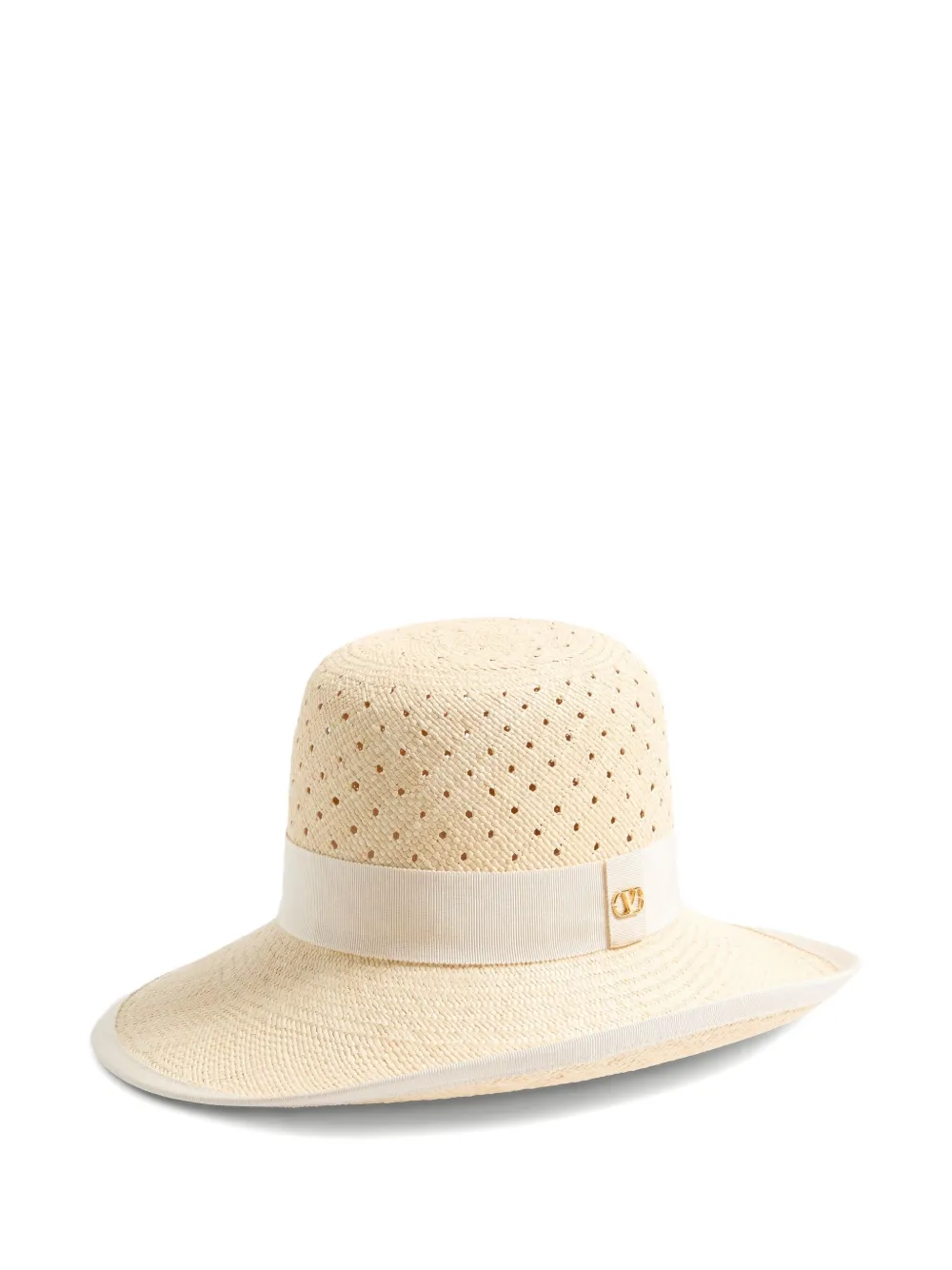 Valentino Garavani Vlogo Signature Hat In Perforated Panama Woman Natural 57