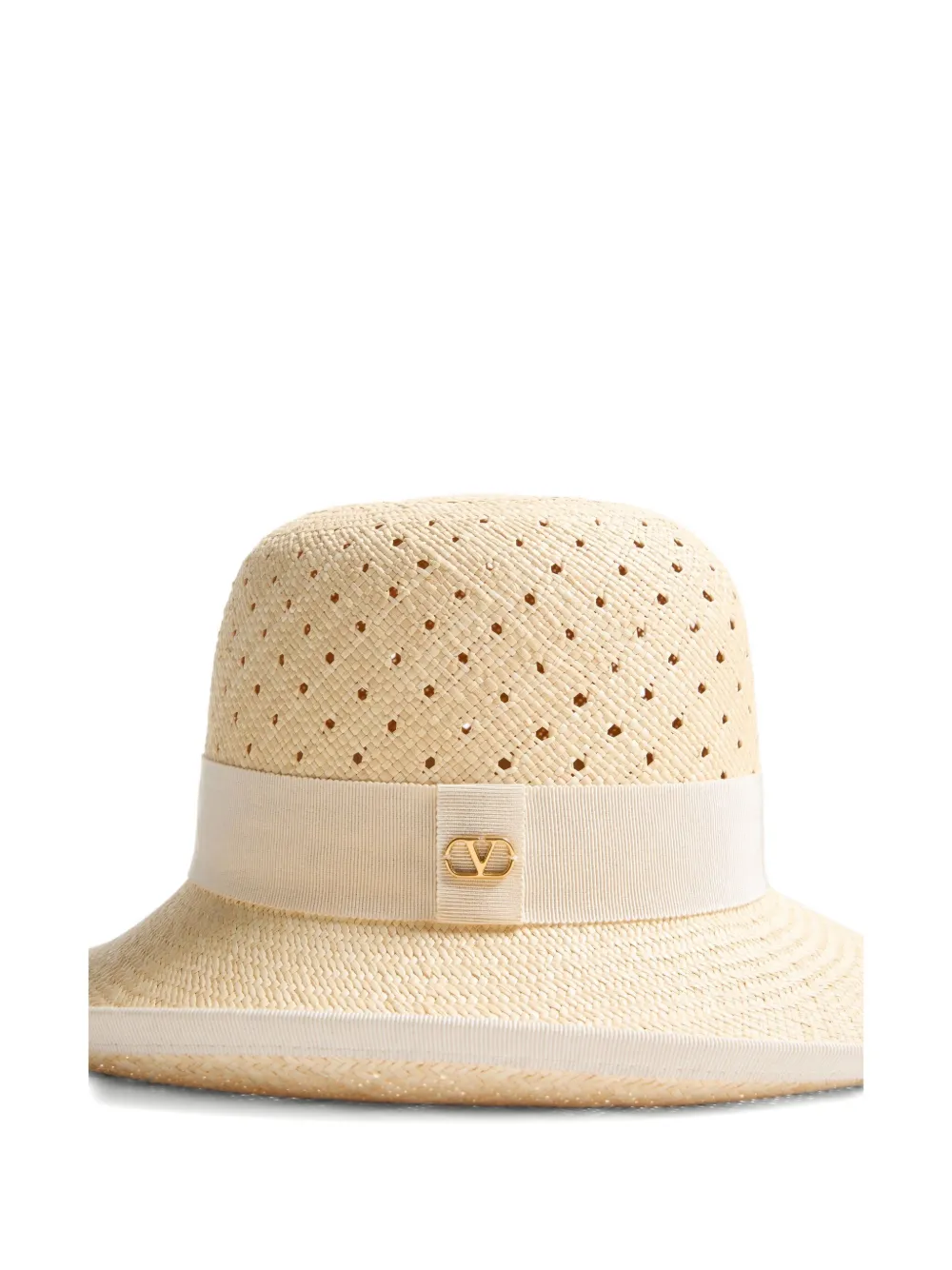 Valentino Garavani Vlogo Signature Hat In Perforated Panama Woman Natural 57