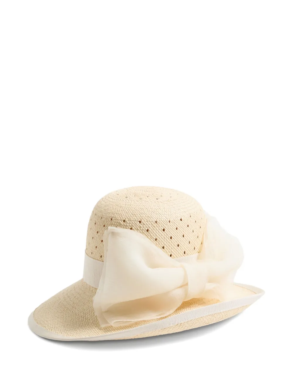 Valentino Vlogo Signature Hat In Perforated Panama With Organza Bow