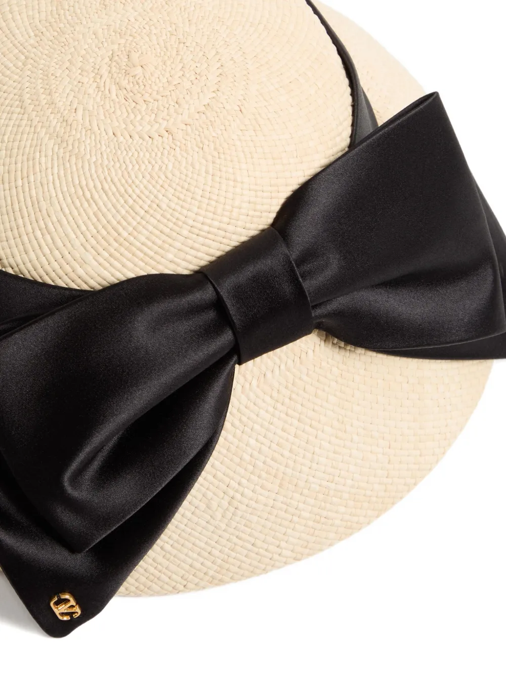  Valentino Garavani Satin-bow Panama Hat - Bqb Natural/black 