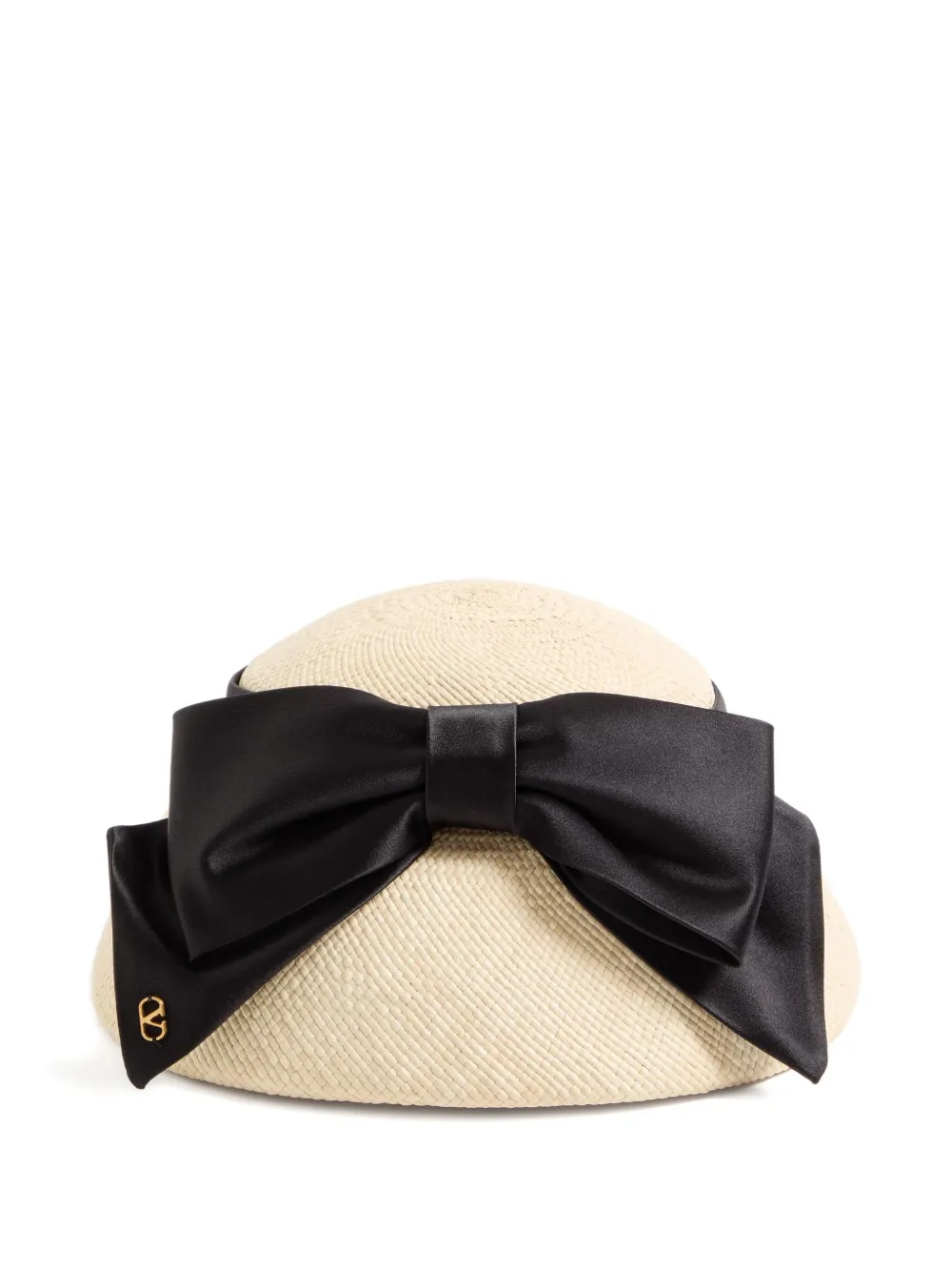  Valentino Garavani Satin-bow Panama Hat - Bqb Natural/black 