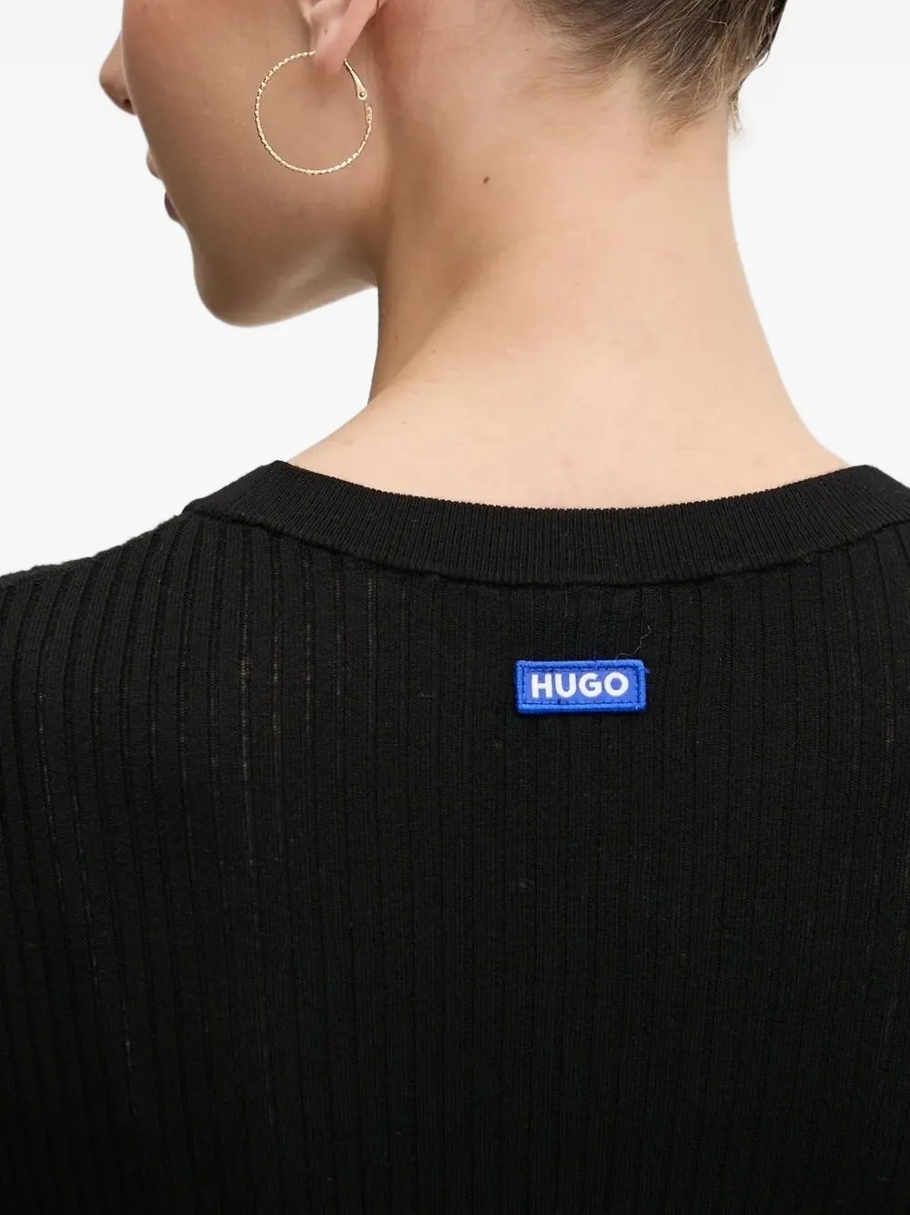 Hugo Boss Ribbed Asymmetric Sweater In Black