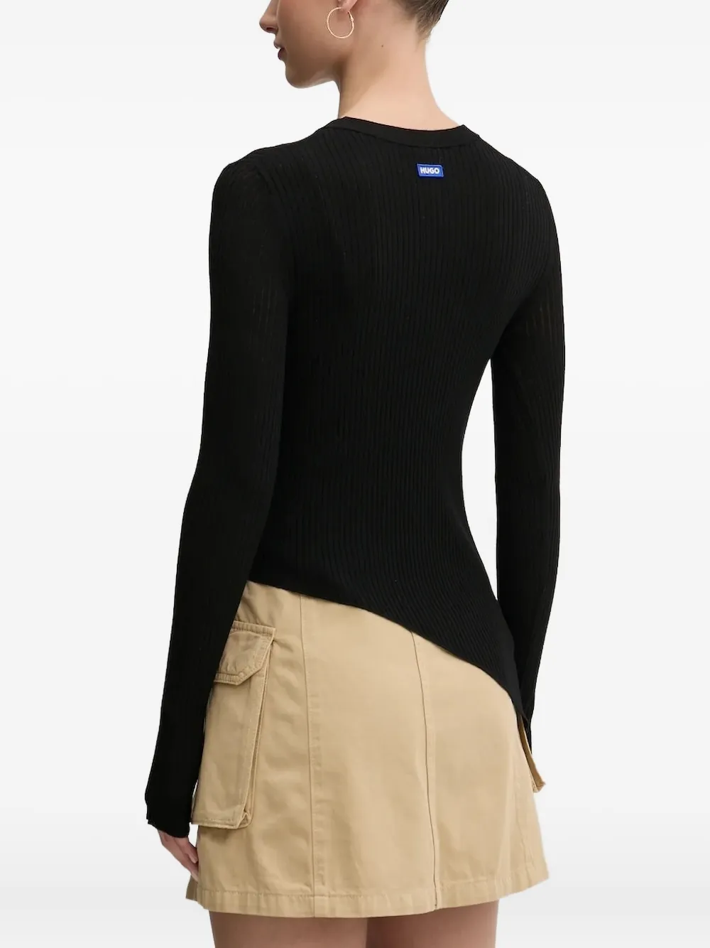 Hugo Boss Ribbed Asymmetric Sweater In Black