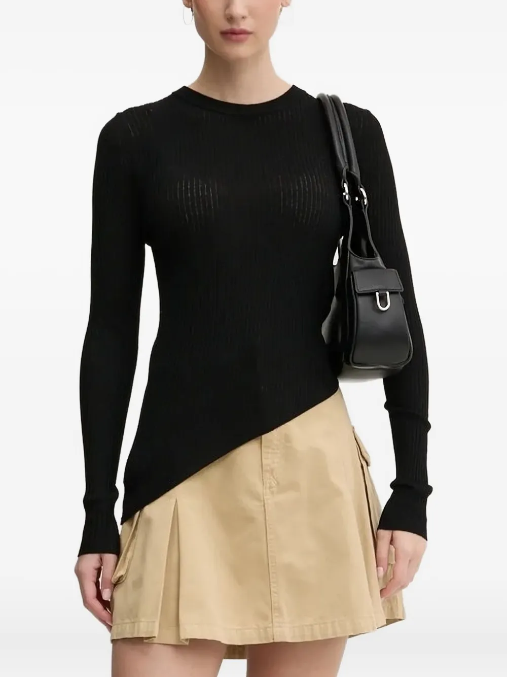 Hugo Boss Ribbed Asymmetric Sweater In Black