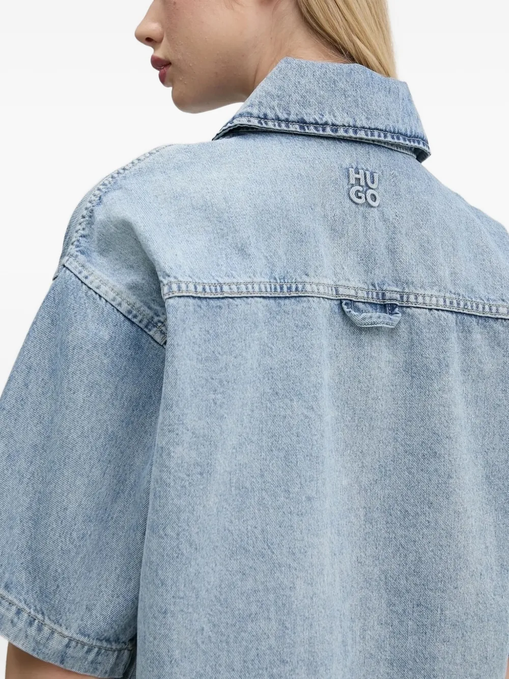 HUGO Denim blouse met zakken en korte mouwen Blauw