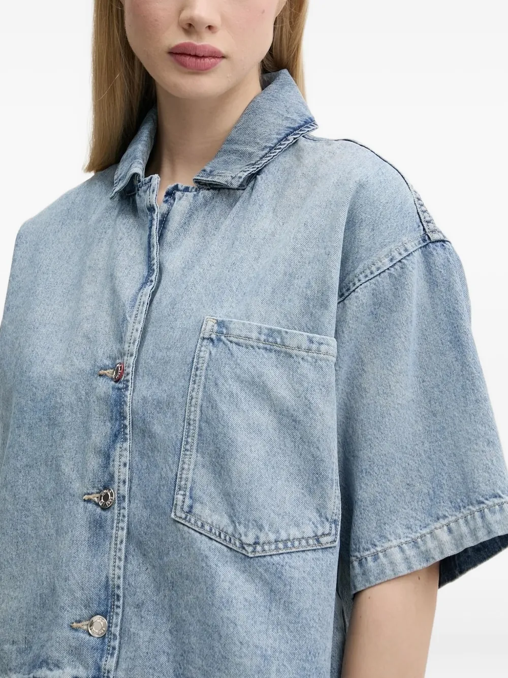 HUGO Denim blouse met zakken en korte mouwen Blauw