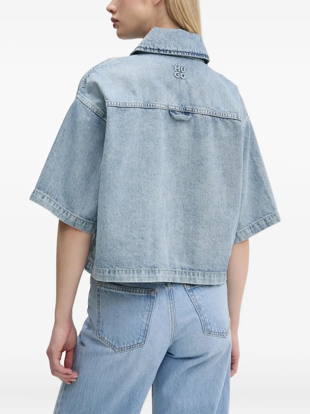 HUGO Denim blouse met zakken en korte mouwen - Blauw
