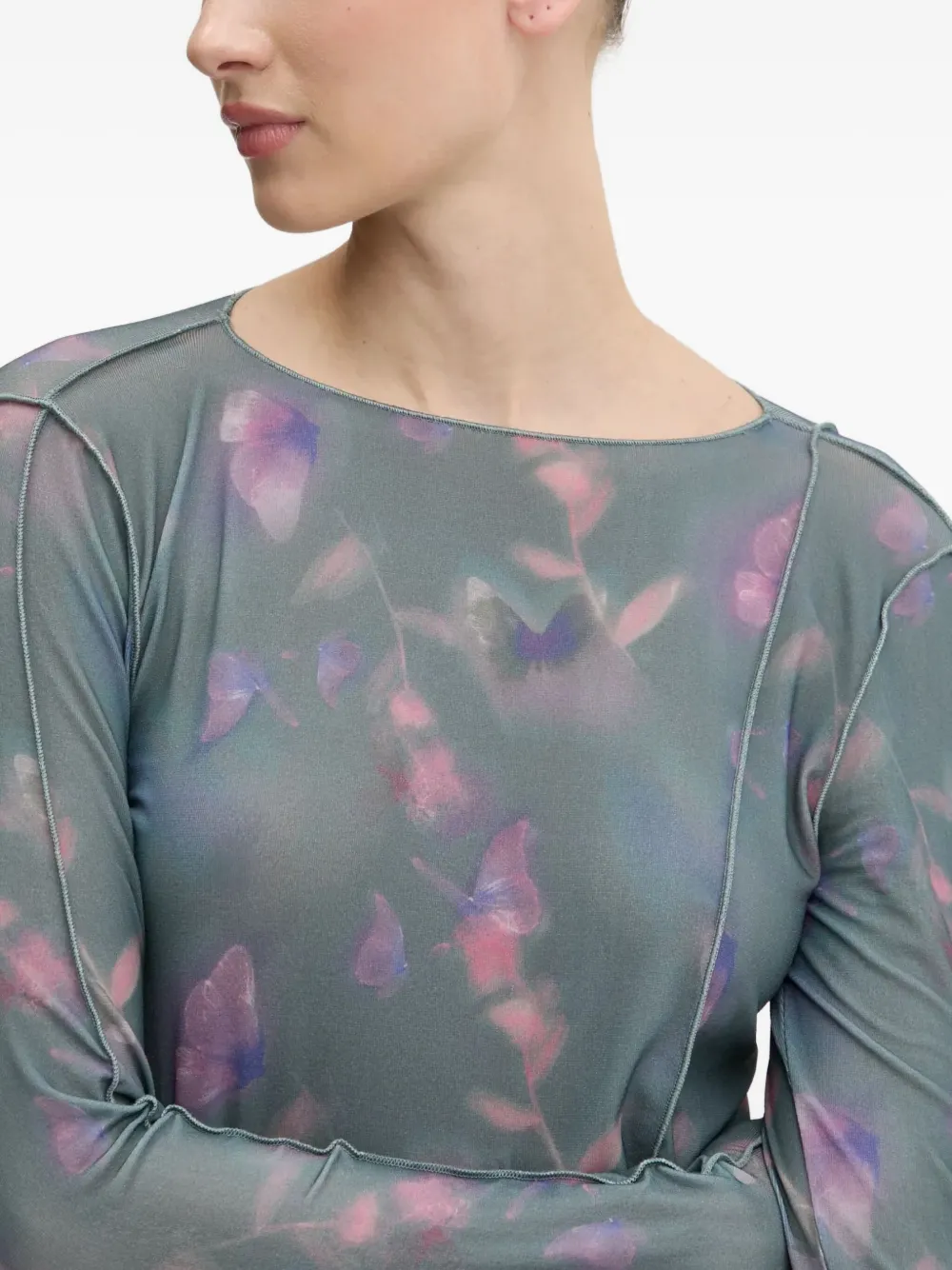 Hugo Boss Floral-print Mesh T-shirt In Green