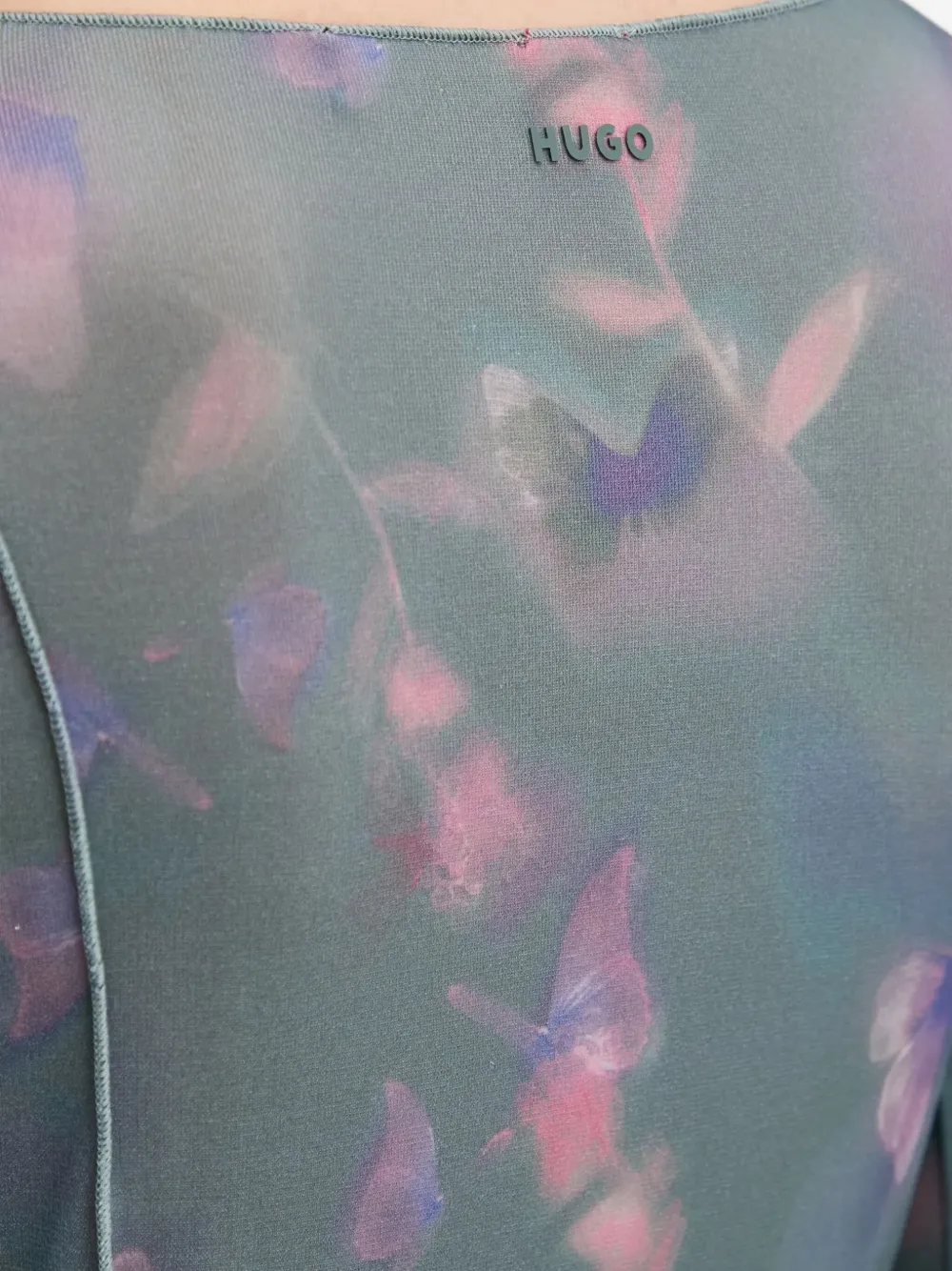 Hugo Boss Floral-print Mesh T-shirt In Green