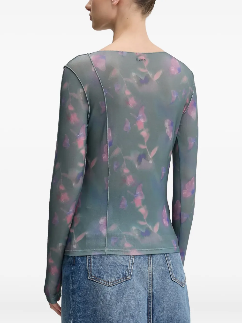 Hugo Boss Floral-print Mesh T-shirt In Green
