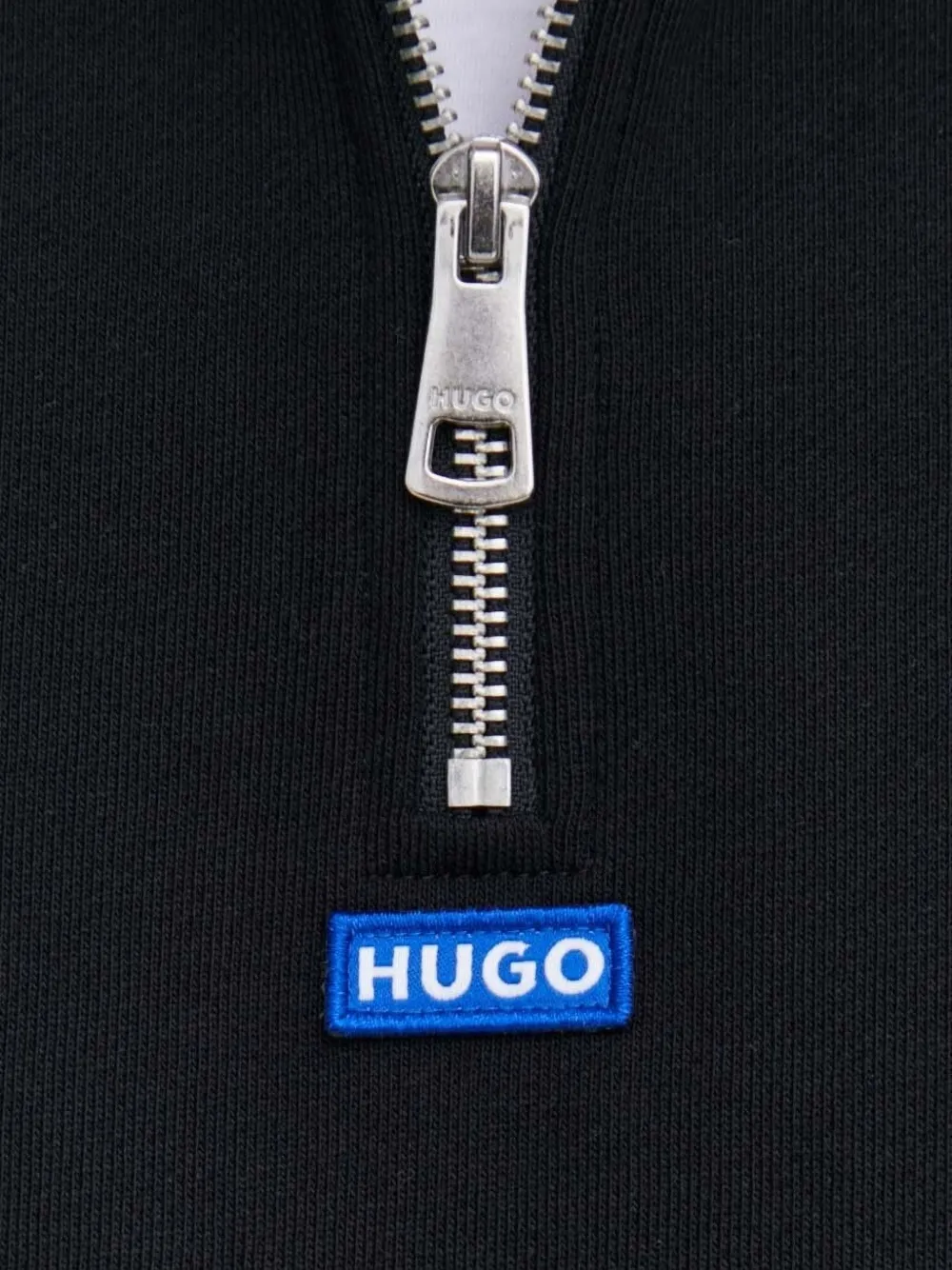 HUGO Sweater met logopatch en halve rits Zwart