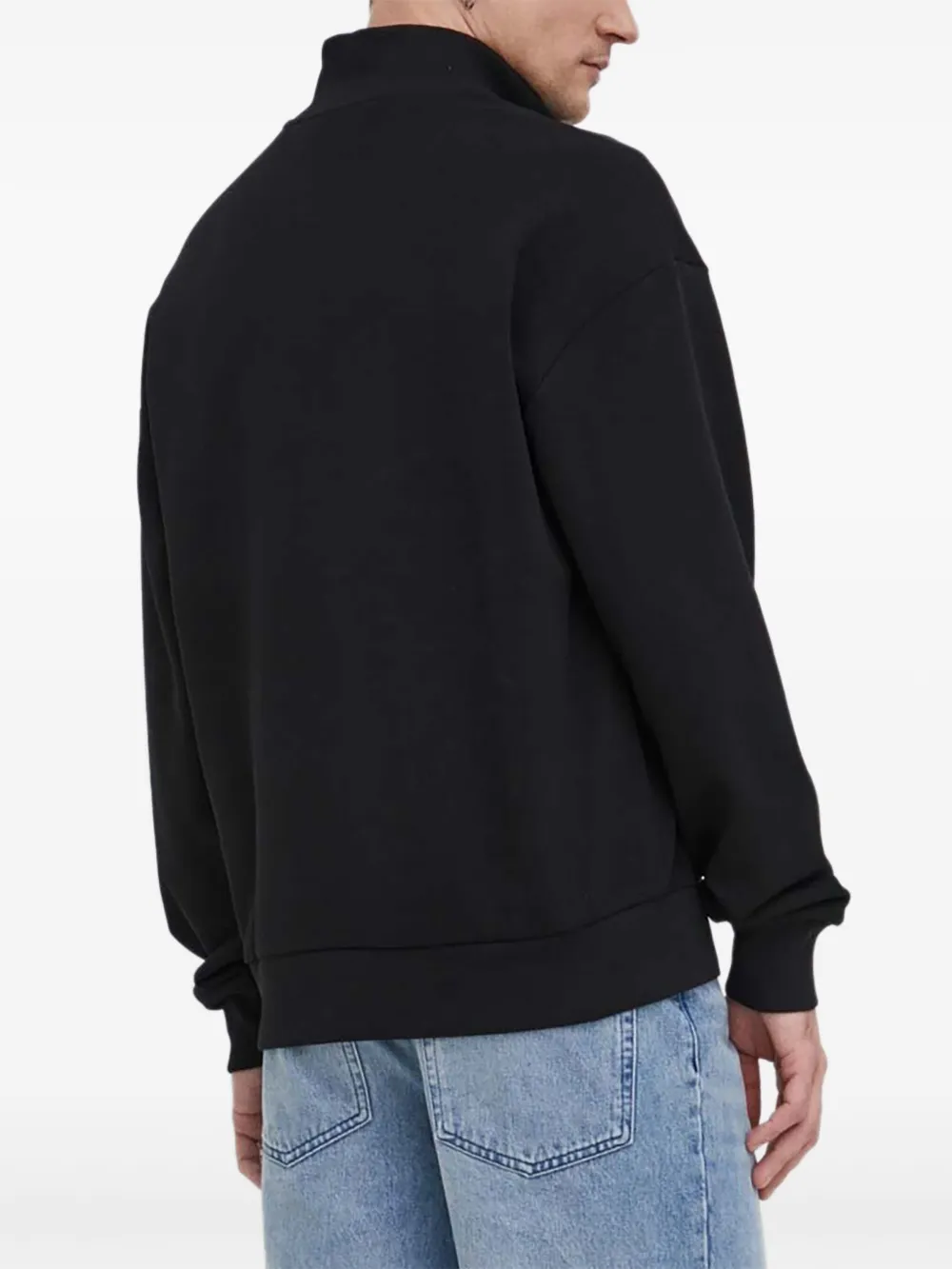 HUGO Sweater met logopatch en halve rits - Zwart