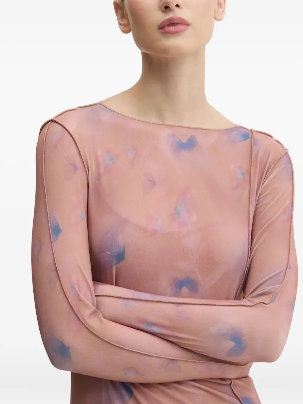 HUGO Maxi-jurk met abstracte print en zijsplit Roze