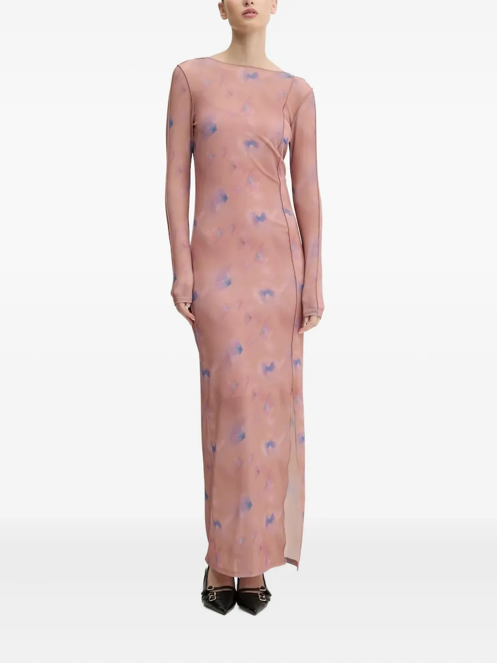 HUGO Maxi-jurk met abstracte print en zijsplit Roze
