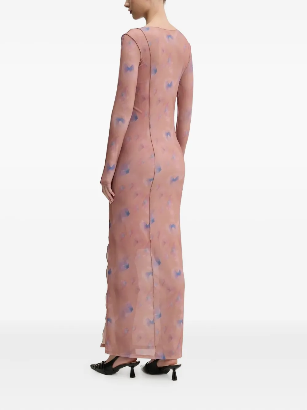 HUGO Maxi-jurk met abstracte print en zijsplit Roze