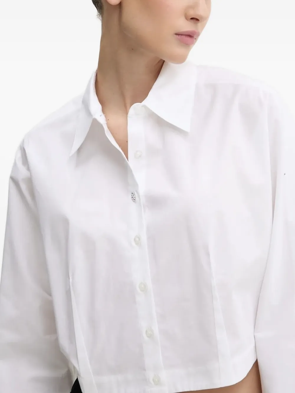 Hugo Boss Cropped Button-down Shirt In White