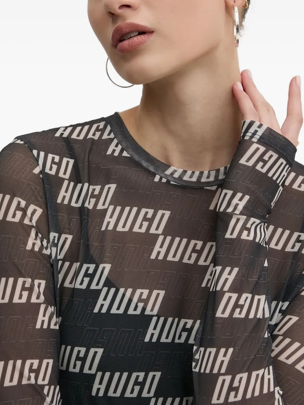 HUGO Mesh mini-jurk met logo Zwart