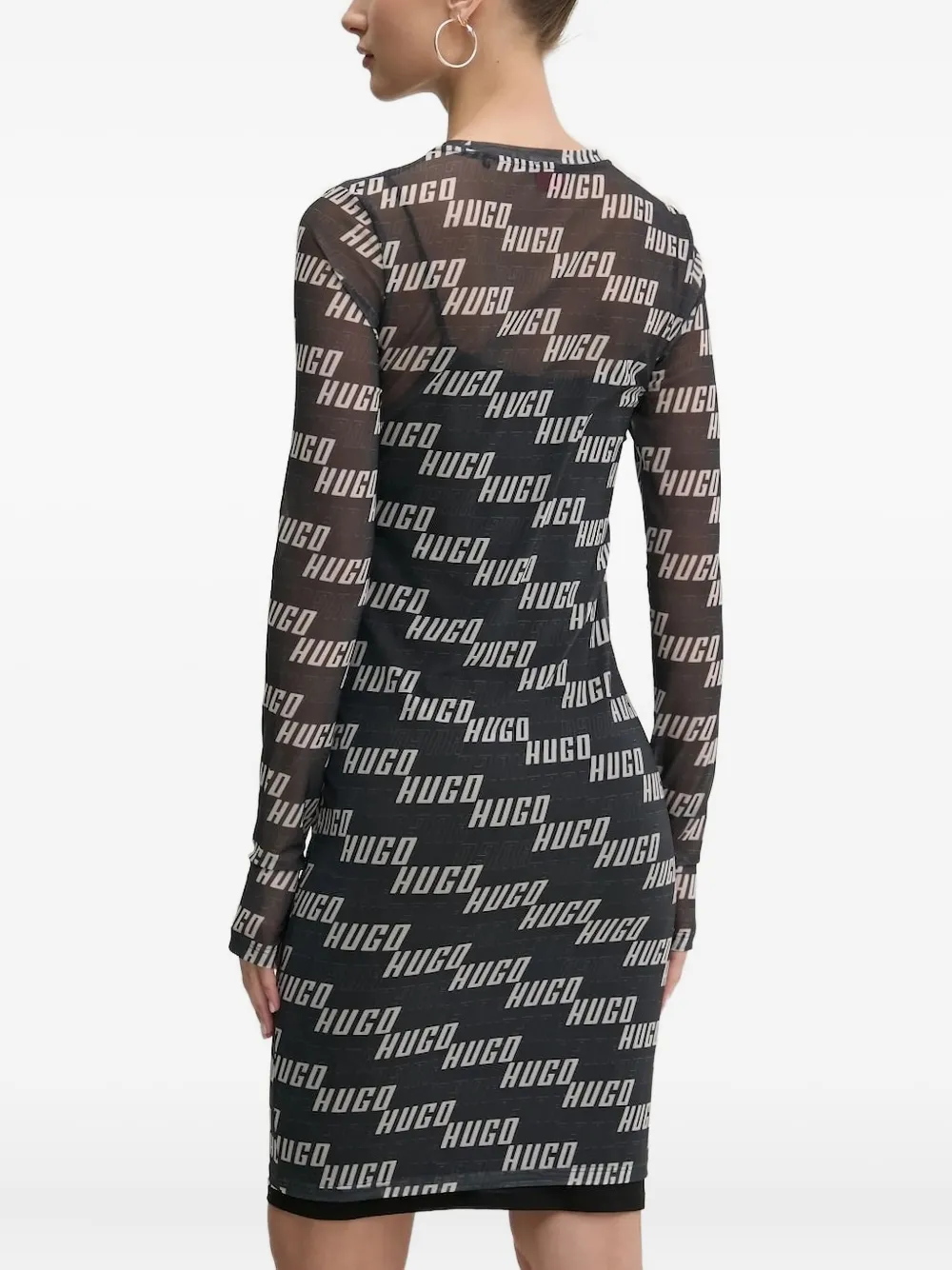 HUGO Mesh mini-jurk met logo Zwart