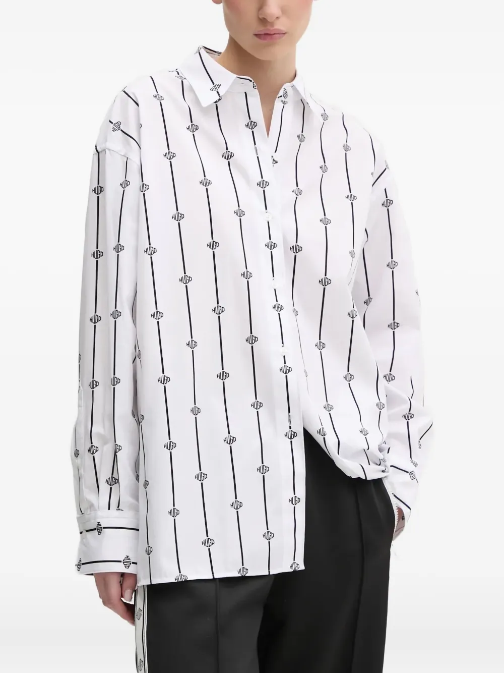 HUGO monogram-print striped shirt | White | Image 1