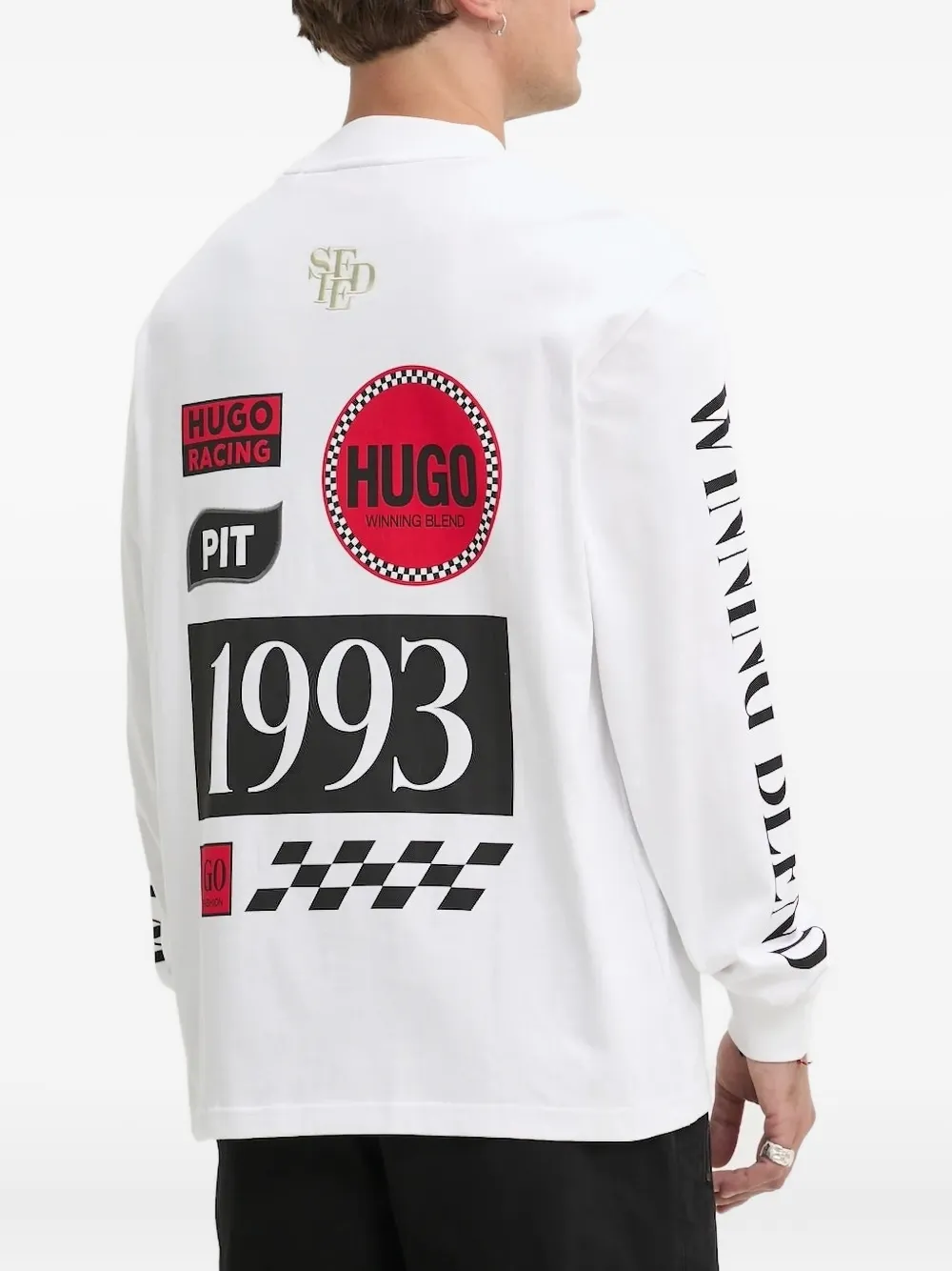 HUGO long-sleeve racing-print T-shirt Wit