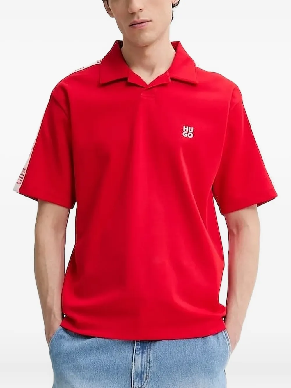 HUGO point-collar panelled polo shirt Rood