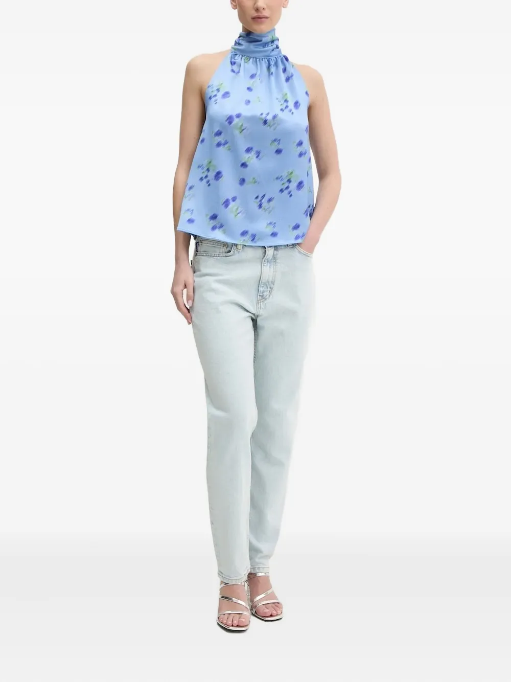 HUGO Top met bloemenprint en halternek - Blauw